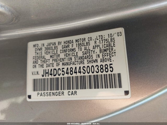 Aukcja sprzedaży 2004 Acura Rsx, vin: JH4DC54844S003885, numer aukcji: 45334992