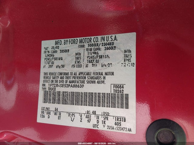 Aukcja sprzedaży 2002 Ford Ranger Edge/xlt, vin: 1FTZR45E52PA88630, numer aukcji: 45334997