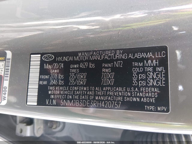 5NMJB3DE3RH420757 Hyundai TUCSON SEL