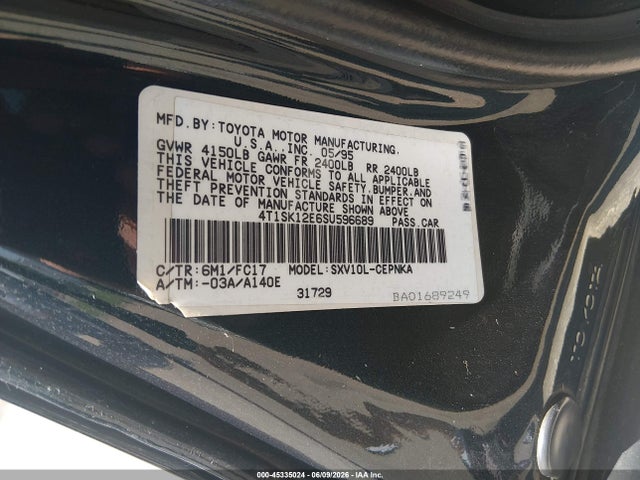 1995 Toyota Camry Le მანქანა იყიდება აუქციონზე, vin: 4T1SK12E6SU596689, აუქციონის ნომერი: 45335024