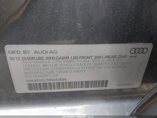 Aukcja sprzedaży 2013 Audi A4 2.0t Premium, vin: WAUFFAFL7DN043594, numer aukcji: 45335036