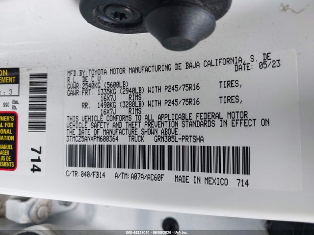 2023 Toyota Tacoma Sr V6 მანქანა იყიდება აუქციონზე, vin: 3TMCZ5ANXPM600364, აუქციონის ნომერი: 45335051