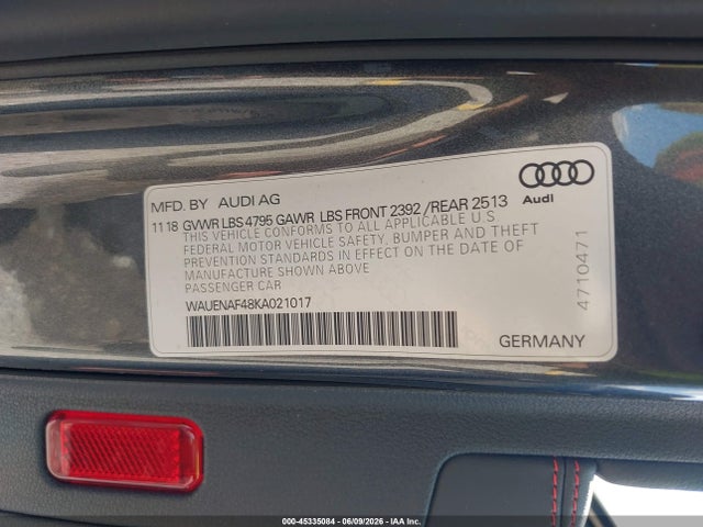 45335084 :رقم المزاد ، WAUENAF48KA021017 vin ، 2019 Audi A4 45 Premium مزاد بيع