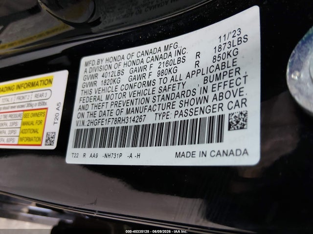Honda CIVIC EX 2024 2HGFE1F78RH314267 Image 9