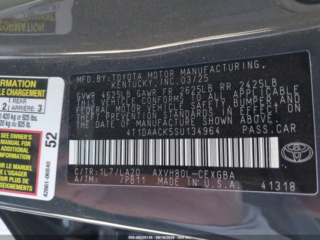 Toyota CAMRY XLE 2025 4T1DAACK5SU134964 Image 9