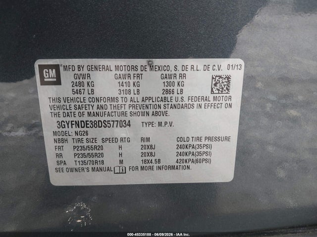 Aukcja sprzedaży 2013 Cadillac Srx Performance Collection, vin: 3GYFNDE38DS577034, numer aukcji: 45335188