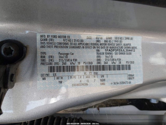 Aukcja sprzedaży 2018 Ford Focus Se, vin: 1FADP3FE8JL304412, numer aukcji: 45335189