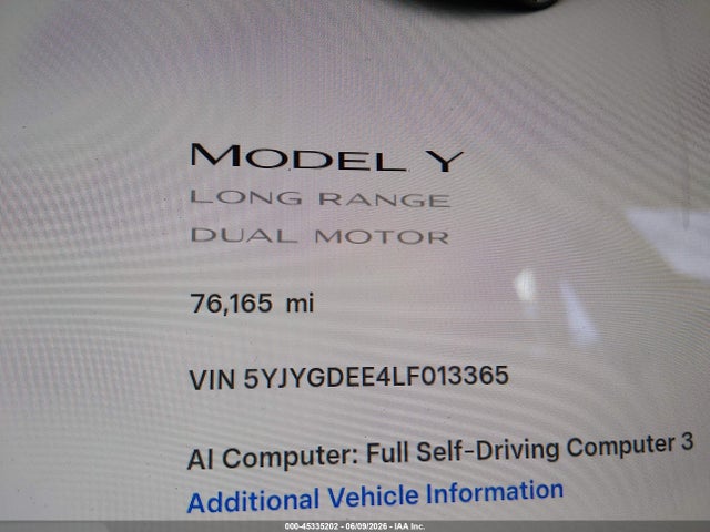 Продажа на аукционе авто 2020 Tesla Model Y Long Range Dual Motor All-wheel Drive, vin: 5YJYGDEE4LF013365, номер лота: 45335202
