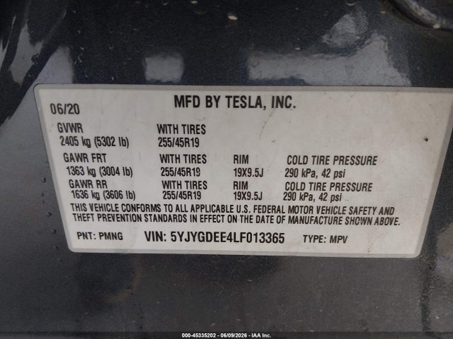 Продажа на аукционе авто 2020 Tesla Model Y Long Range Dual Motor All-wheel Drive, vin: 5YJYGDEE4LF013365, номер лота: 45335202