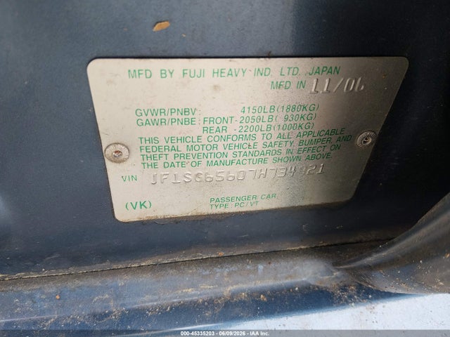 2007 Subaru Forester 2.5x მანქანა იყიდება აუქციონზე, vin: JF1SG65607H734921, აუქციონის ნომერი: 45335203