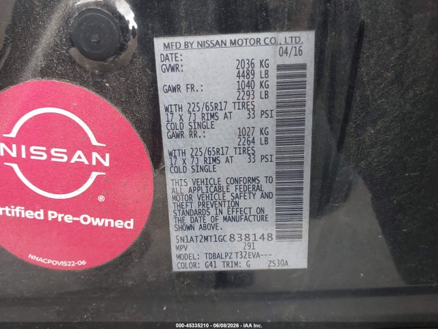 Aukcja sprzedaży 2016 Nissan Rogue S, vin: 5N1AT2MT1GC838148, numer aukcji: 45335210