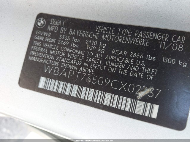 Продажа на аукционе авто 2009 Bmw 535i Xdrive, vin: WBAPT73509CX02737, номер лота: 45335250