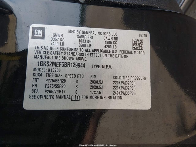 Aukcja sprzedaży 2011 Gmc Yukon Xl 1500 Denali, vin: 1GKS2MEF5BR129944, numer aukcji: 45335256