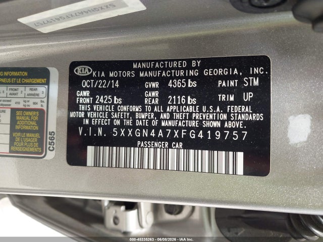 5XXGN4A7XFG419757 KIA OPTIMA EX