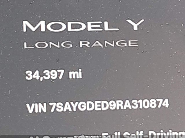 45335266 :رقم المزاد ، 7SAYGDED9RA310874 vin ، 2024 Tesla Model Y مزاد بيع