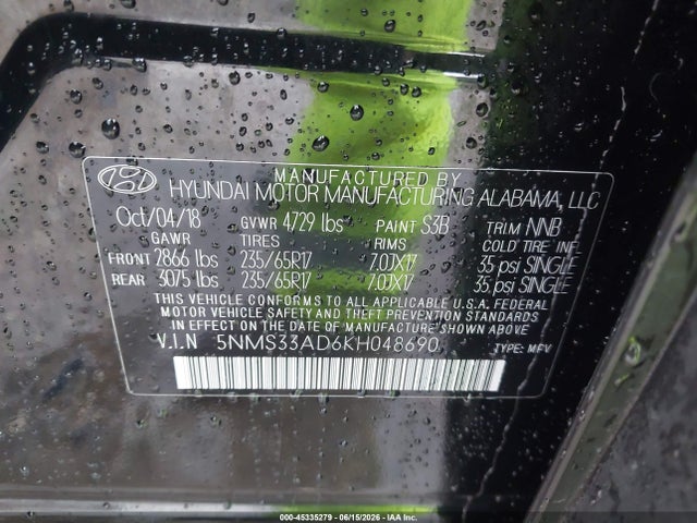 Hyundai Santa Fe Sel 2019 5NMS33AD6KH048690 Image 9