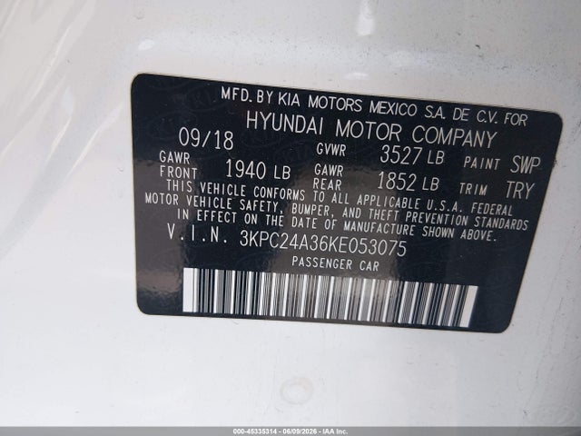 Aukcja sprzedaży 2019 Hyundai Accent Se, vin: 3KPC24A36KEO53075, numer aukcji: 45335314