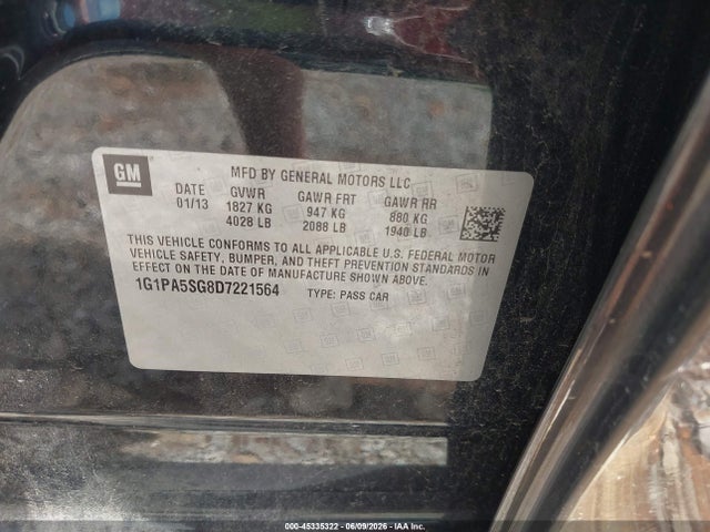 Aukcja sprzedaży 2013 Chevrolet Cruze Ls Auto, vin: 1G1PA5SG8D7221564, numer aukcji: 45335322