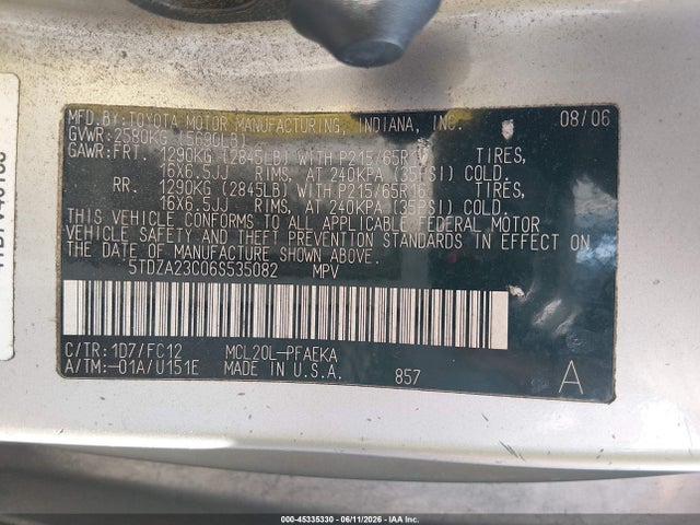 Продаж на аукціоні авто 2006 Toyota Sienna Le, vin: 5TDZA23C06S535082, номер лоту: 45335330