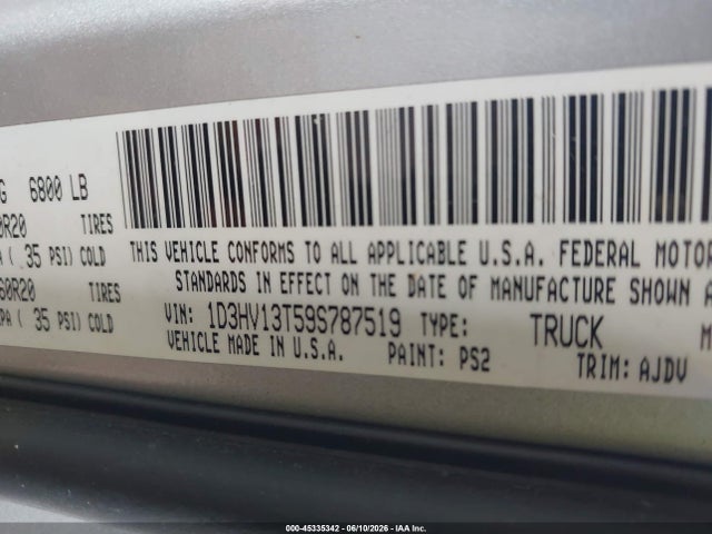 Продаж на аукціоні авто 2009 Dodge Ram 1500 Slt/sport/trx, vin: 1D3HV13T59S787519, номер лоту: 45335342