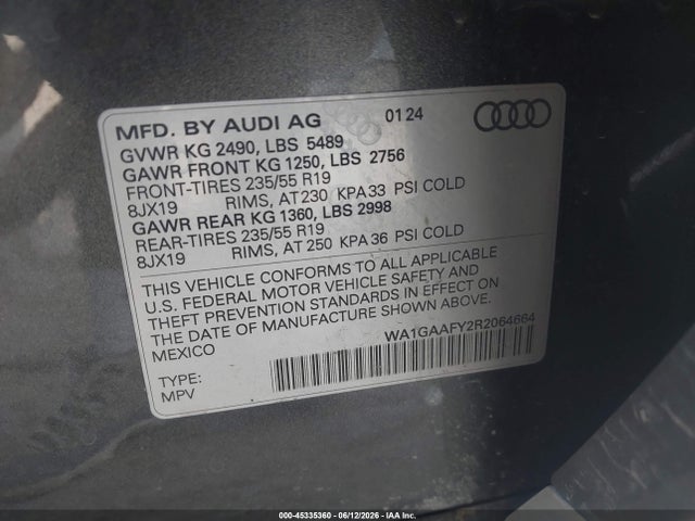 Продажа на аукционе авто 2024 Audi Q5 Premium 45 Tfsi S Line Quattro, vin: WA1GAAFY2R2064664, номер лота: 45335360