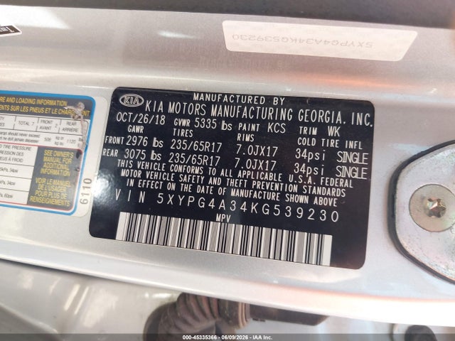 KIA Sorento 2.4l L 2019 5XYPG4A34KG539230 Image 9