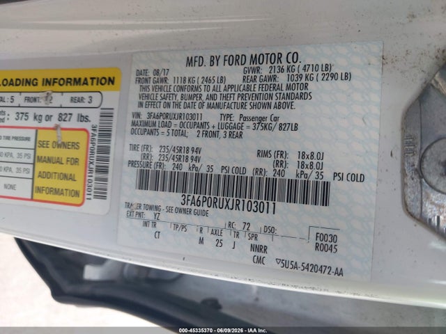 Ford Fusion Hybrid Titanium 2018 3FA6P0RUXJR103011 Image 9
