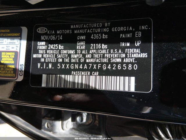KIA OPTIMA EX 2015 5XXGN4A7XFG426580 Image 9