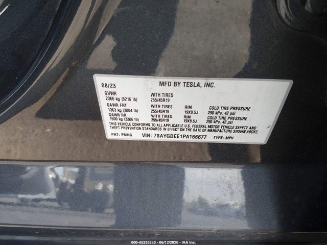 Продаж на аукціоні авто 2023 Tesla Model Y Awd/long Range Dual Motor All-wheel Drive, vin: 7SAYGDEE1PA166677, номер лоту: 45335380