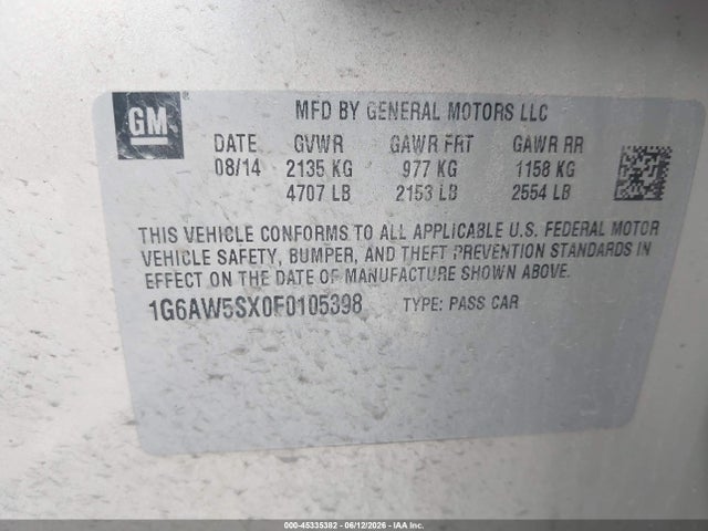 Aukcja sprzedaży 2015 Cadillac Cts Standard, vin: 1G6AW5SX0F0105398, numer aukcji: 45335382