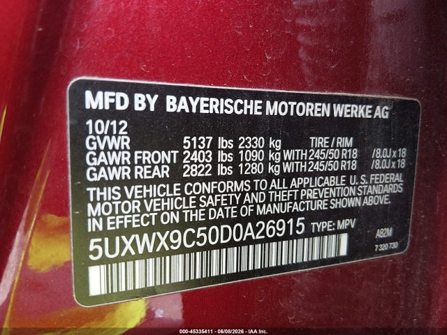 Aukcja sprzedaży 2013 Bmw X3 Xdrive28i, vin: 5UXWX9C50D0A26915, numer aukcji: 45335411