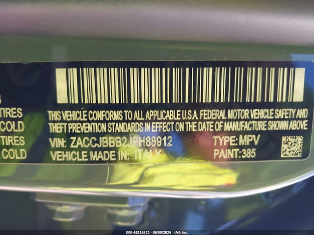 45335423 :رقم المزاد ، ZACCJBBB2JPH88912 vin ، 2018 Jeep Renegade Latitude 4x4 مزاد بيع