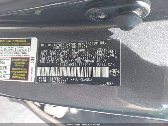 Продажа на аукционе авто 2009 Toyota Camry Le, vin: 4T1BE46K89U852317, номер лота: 45335433
