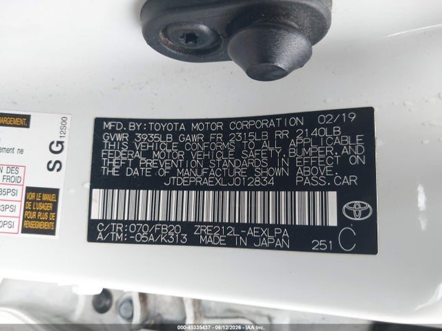 45335437 :رقم المزاد ، JTDEPRAEXLJ012834 vin ، 2020 Toyota Corolla Le مزاد بيع