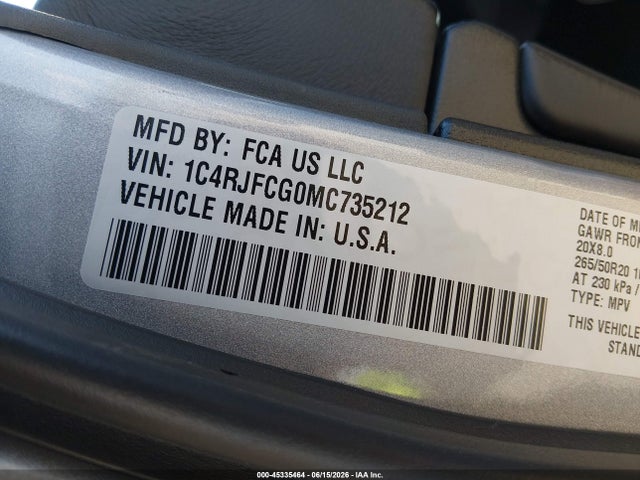 1C4RJFCG0MC735212 Jeep Grand Cherokee High Altitude 4x4