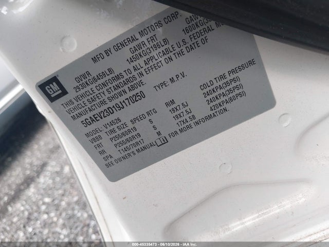 Aukcja sprzedaży 2009 Buick Enclave Cxl, vin: 5GAEV23D19J170250, numer aukcji: 45335473