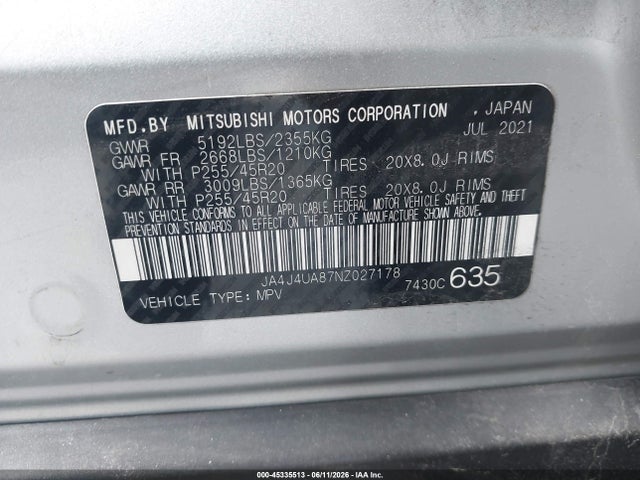 Продаж на аукціоні авто 2022 Mitsubishi Outlander Black Edition S-awc/se 2.5 S-awc/se Launch Edition S-awc, vin: JA4J4UA87NZ027178, номер лоту: 45335513