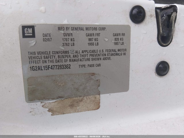 2007 Pontiac G5 მანქანა იყიდება აუქციონზე, vin: 1G2AL15F477283362, აუქციონის ნომერი: 45335522