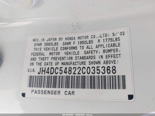 Aukcja sprzedaży 2002 Acura Rsx, vin: JH4DC54822C035368, numer aukcji: 45335527