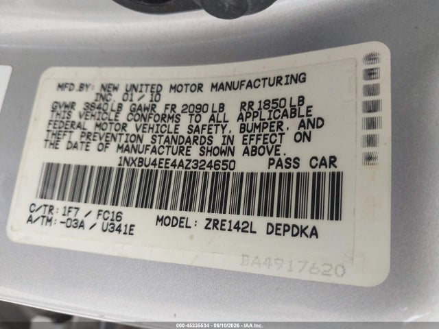 Aukcja sprzedaży 2010 Toyota Corolla Le, vin: 1NXBU4EE4AZ324650, numer aukcji: 45335534