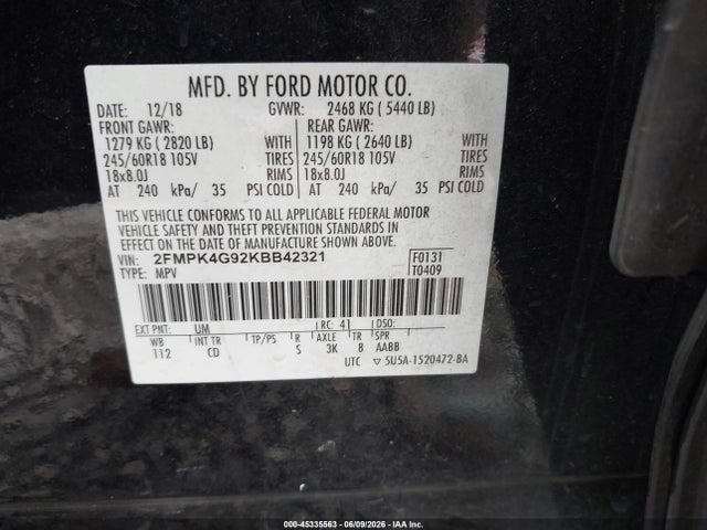 2FMPK4G92KBB42321 Ford EDGE SE
