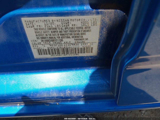 3N1AB8CV8MY211286 Nissan Sentra Sv Xtronic Cvt