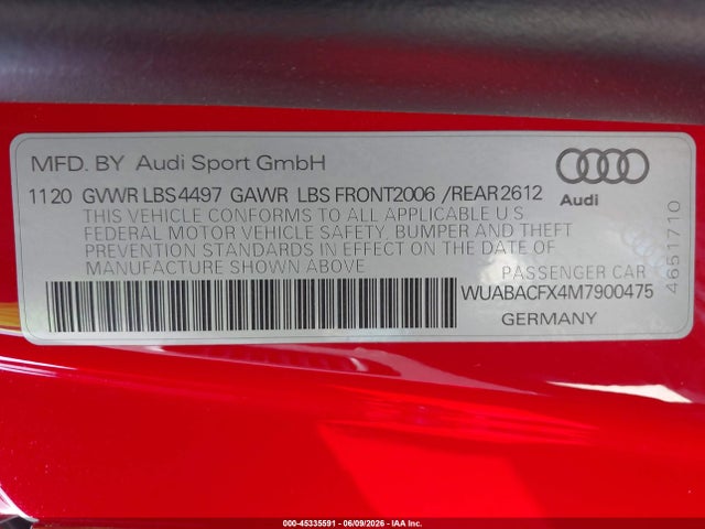 Продажа на аукционе авто 2021 Audi R8 Spyder V10 Rwd S Tronic, vin: WUABACFX4M7900475, номер лота: 45335591