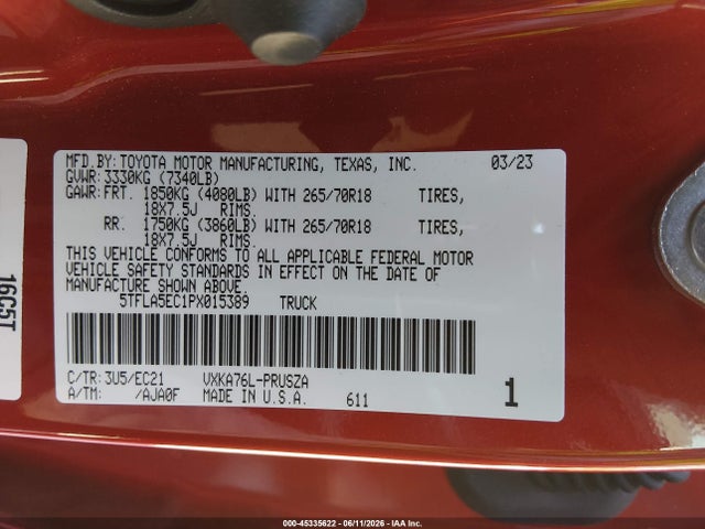 5TFLA5EC1PX015389 Toyota Tundra Sr5