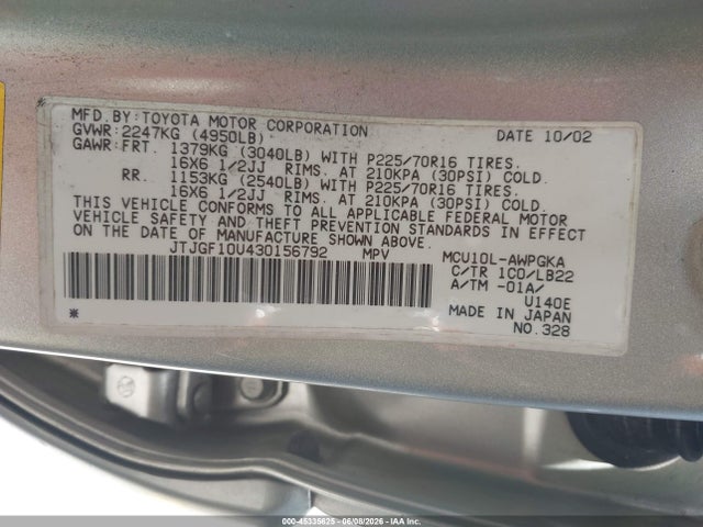 Продаж на аукціоні авто 2003 Lexus Rx 300, vin: JTJGF10U430156792, номер лоту: 45335625