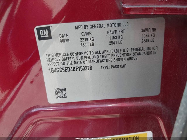 Продажа на аукционе авто 2011 Buick Lacrosse Cxl, vin: 1G4GC5ED4BF153278, номер лота: 45335644