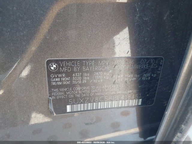 Aukcja sprzedaży 2011 Bmw X5 Xdrive50i, vin: 5UXZV8C58BL418451, numer aukcji: 45335653