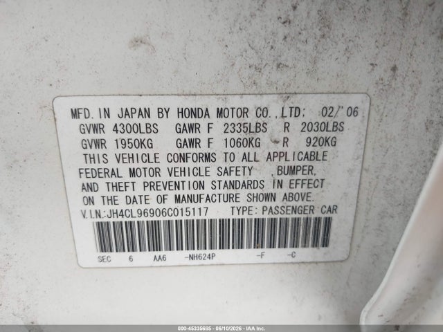 Aukcja sprzedaży 2006 Acura Tsx, vin: JH4CL96906C015117, numer aukcji: 45335685