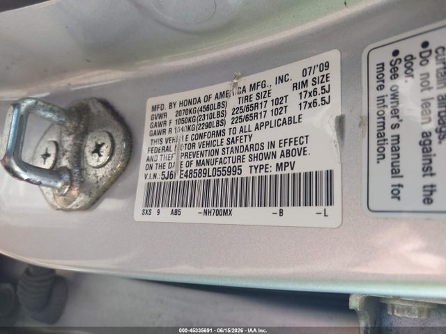 Продажа на аукционе авто 2009 Honda Cr-v Ex, vin: 5J6RE48589L055995, номер лота: 45335691