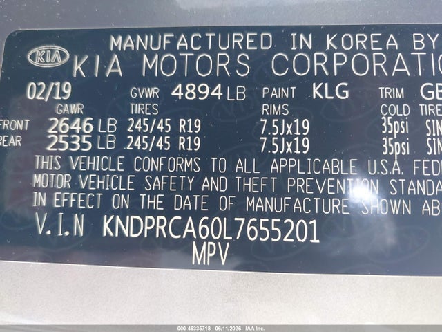 KNDPRCA60L7655201 KIA Sportage Sx Turbo